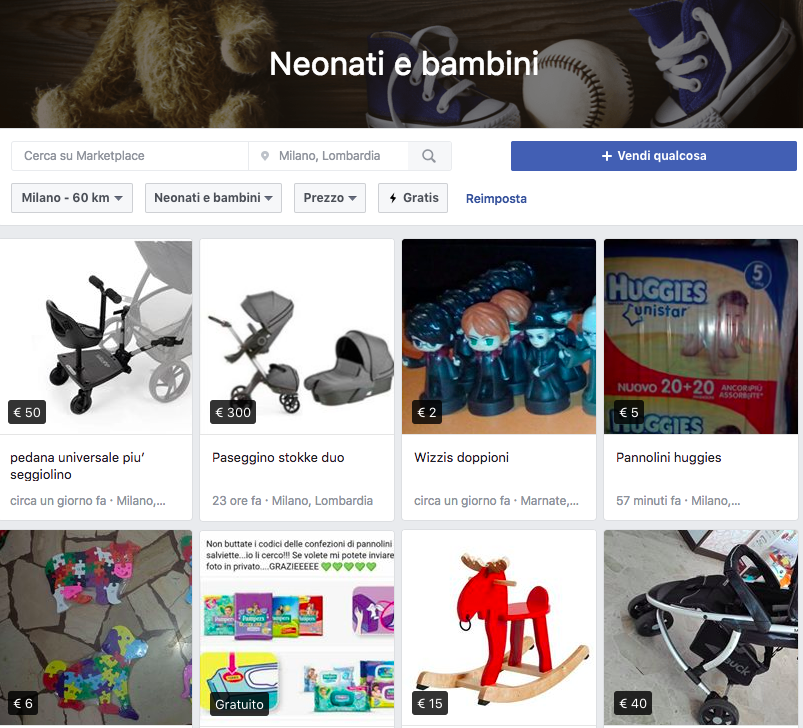 MarketPlace Facebook Infanzia